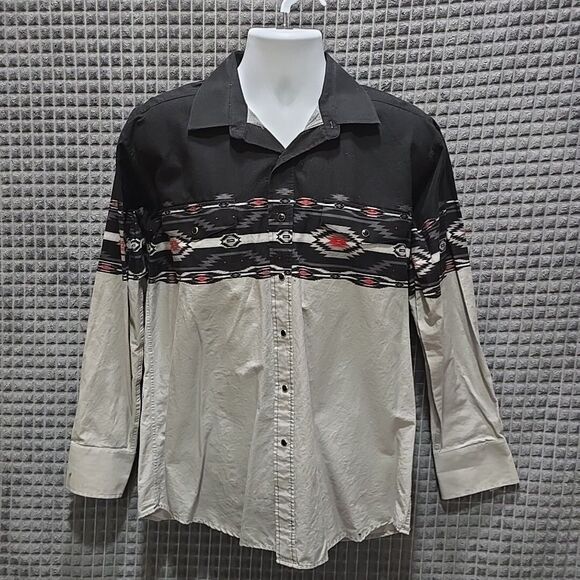 VTG Panhandle Slim SnapButton Shirt SzLg Mens Aztec SouthWestern Longsleeve DUNN - Picture 1 of 16